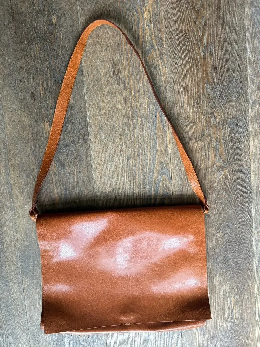 Handmade Brown Leather Messenger Bag Expandable Laptop Briefcase Minimalist Bag